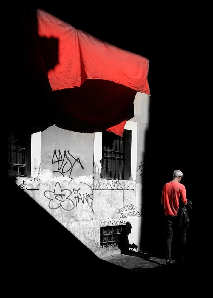 Red Fabric City Shadows by Antonio Grambone — canvas wall art