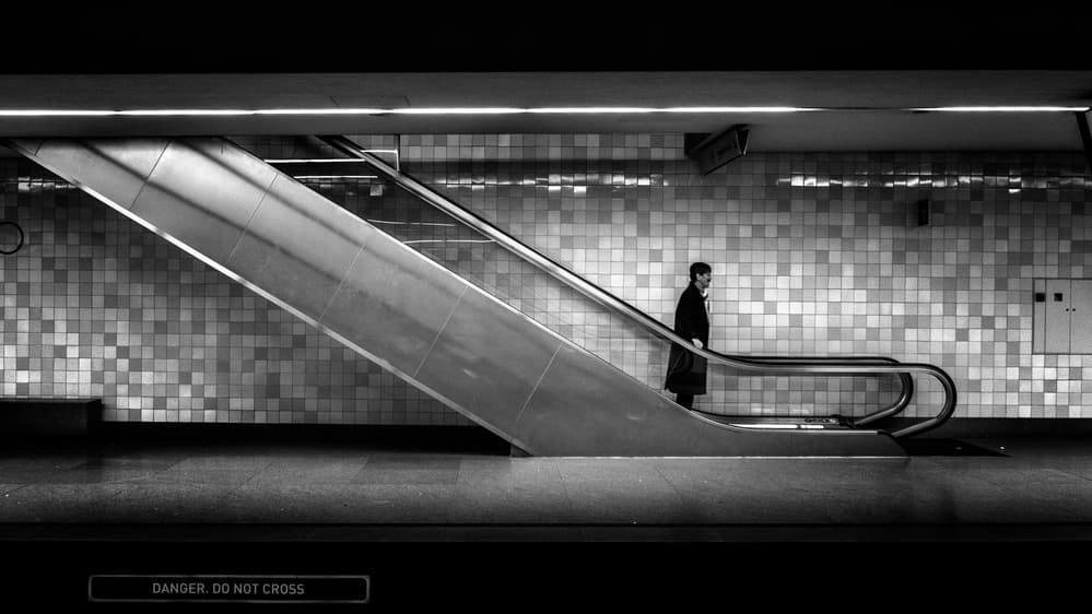 Subway Escalator Solitude by João Castro — canvas wall art