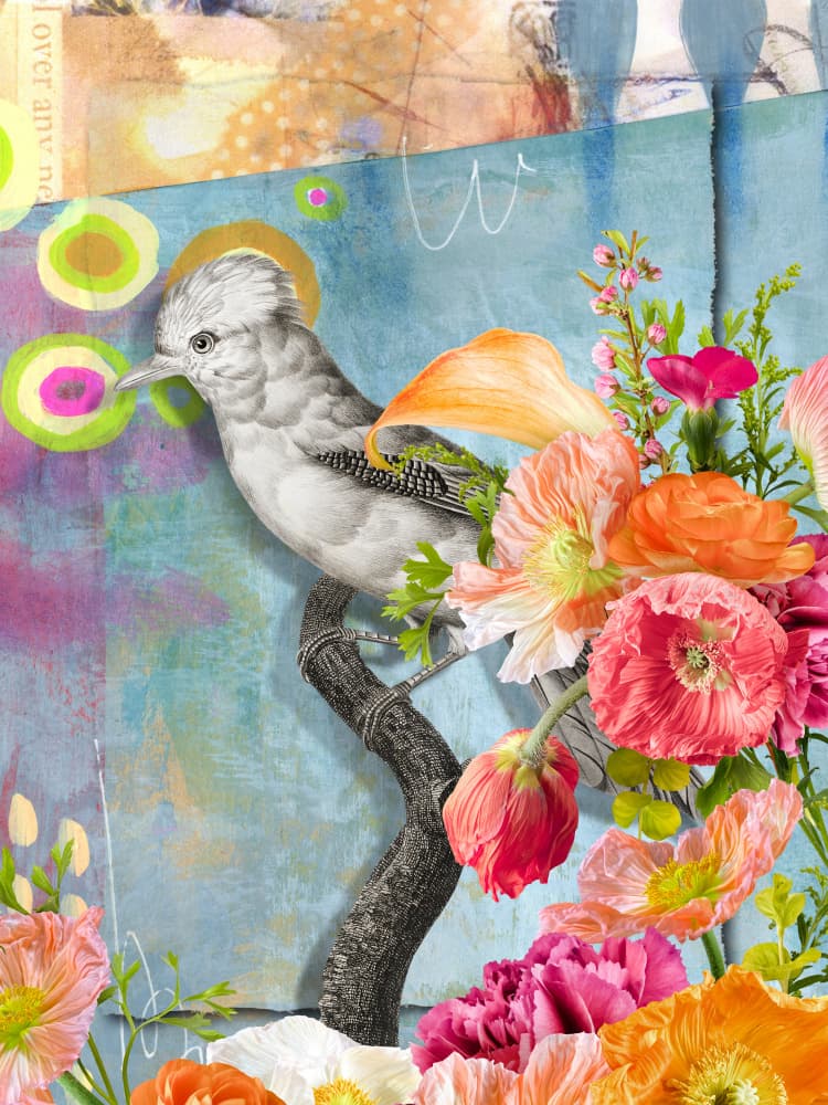 Colorful Bird Blossoms by Marja van den Hurk — canvas wall art