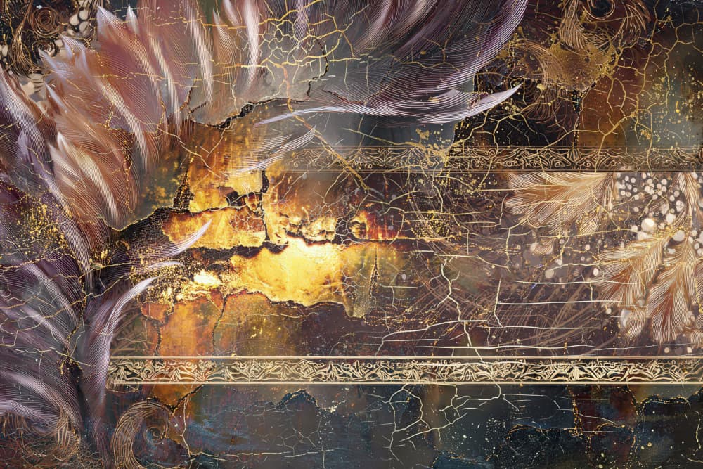 Mystic Golden Feathers by Rafal Kulik — canvas wall art