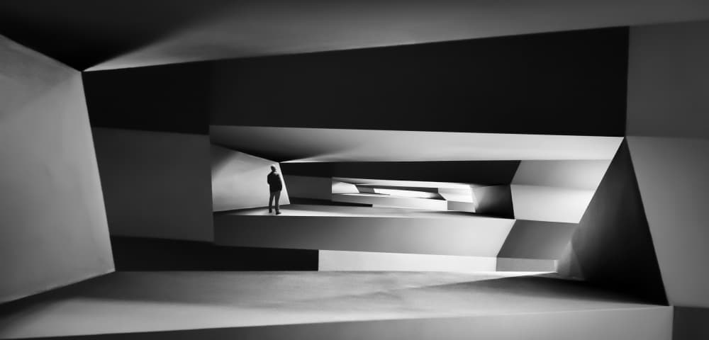 Solitary Figure Geometric Light by Maurits De Groen — canvas wall art