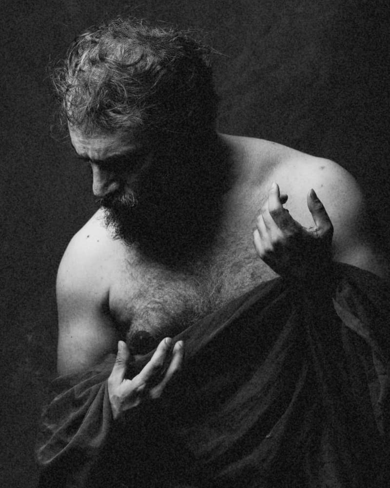 Contemplative Bearded Figure by Mehdi Mokhtari — canvas wall art