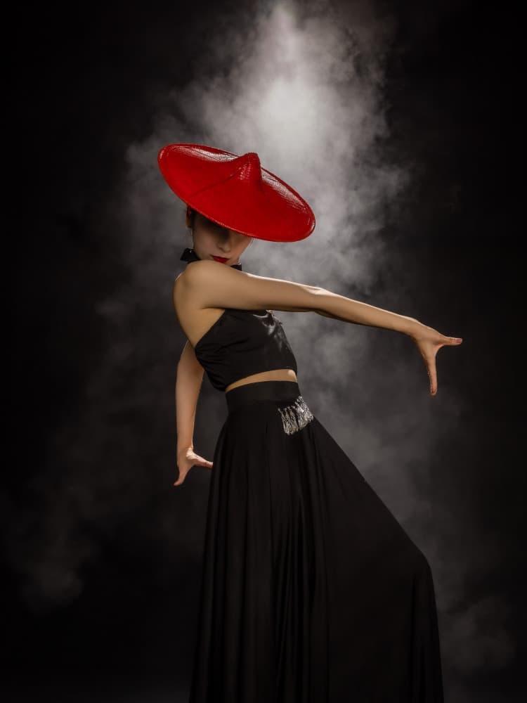 Elegant Red Hat Dancer by Jeff Wang — canvas wall art