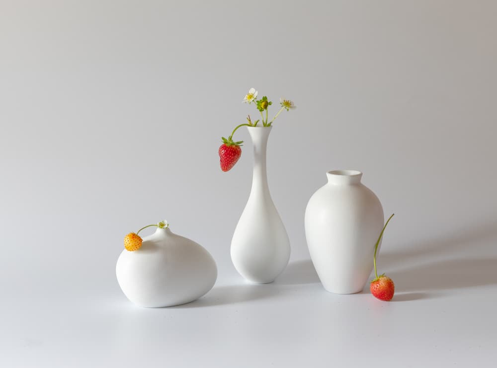 Strawberries and White Vases by May G — canvas wall art