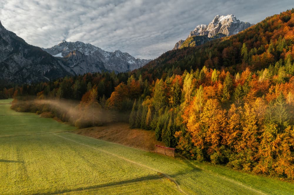 Misty Autumn Mountains by Ales Krivec — canvas wall art