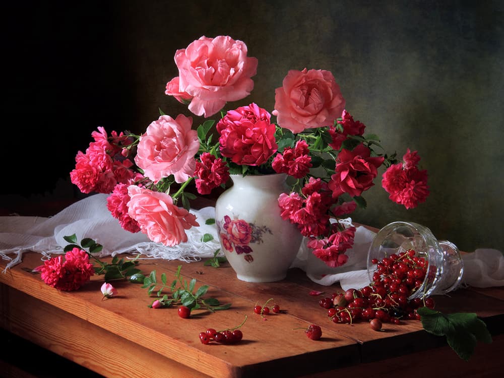 Vibrant Roses and Berries by Tatyana Skorokhod — canvas wall art