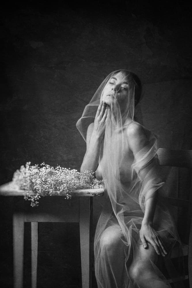 Veiled Woman and Flowers by Ruth Franke — canvas wall art