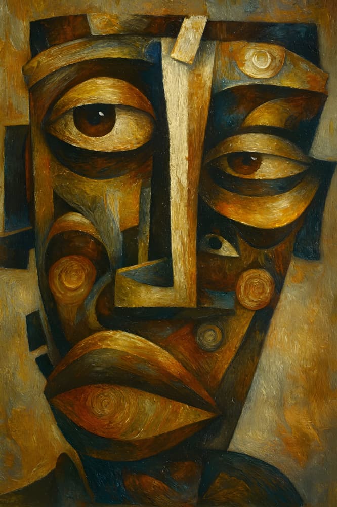Contemplative Cubist Face by HUGO — canvas wall art
