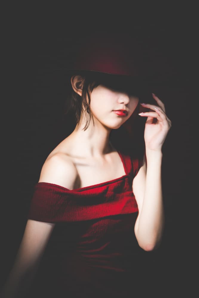 Mysterious Red Hat Portrait by Masatoshi Washimi — canvas wall art
