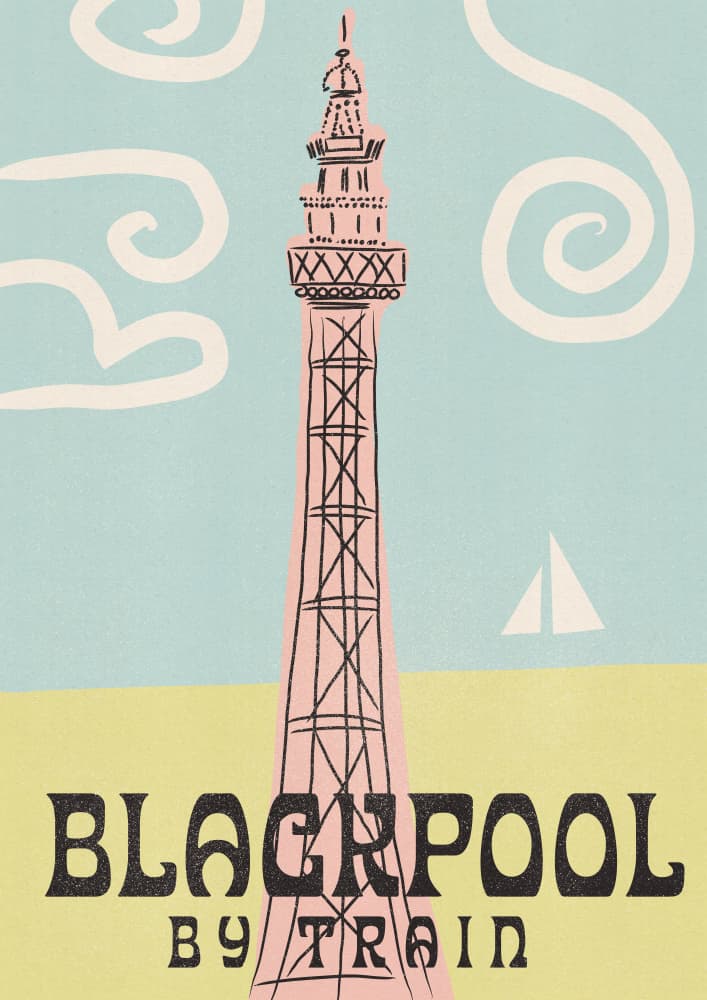 Retro Blackpool Tower Beach by Nicholas — canvas wall art