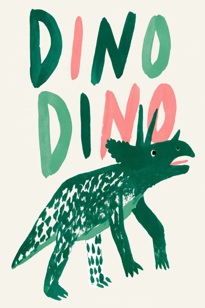 Playful Green Dino by Treechild — canvas wall art