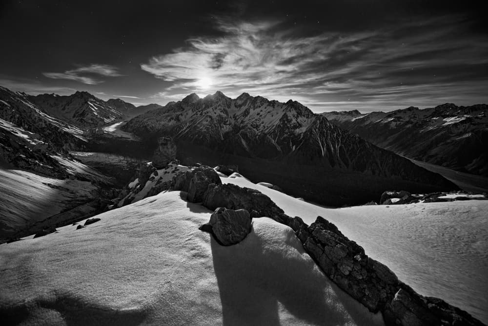 Moon Over Snowy Mountains by Yan Zhang — canvas wall art