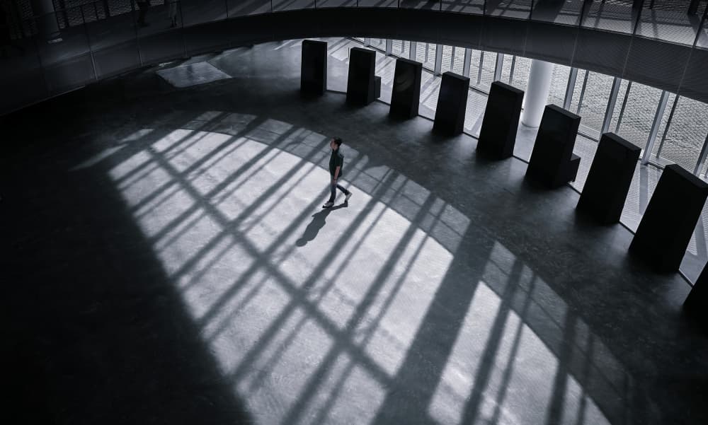 Lone Figure Geometric Shadows by MingLun Tsai (蔡明倫) — canvas wall art