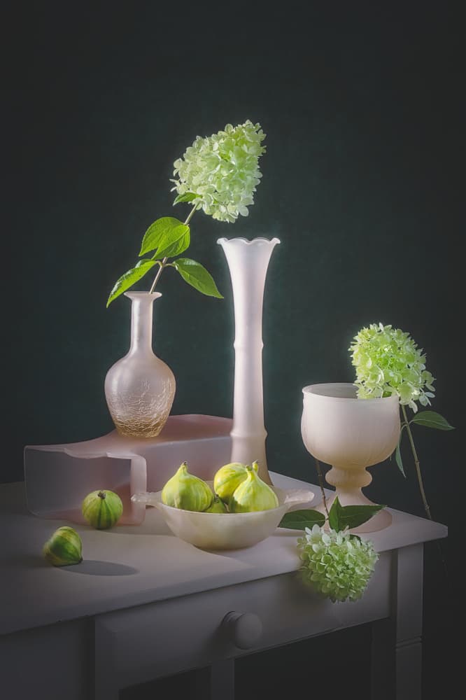 Green Figs Pink Vases by Lydia Jacobs — canvas wall art