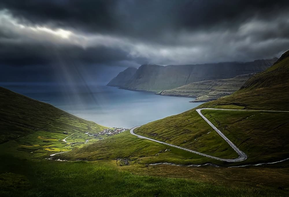 Fjord Village Sun Rays by Yun Gong — canvas wall art