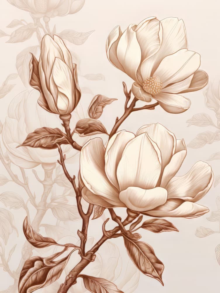 Elegant Magnolia Drawing by Bilge Paksoylu — canvas wall art