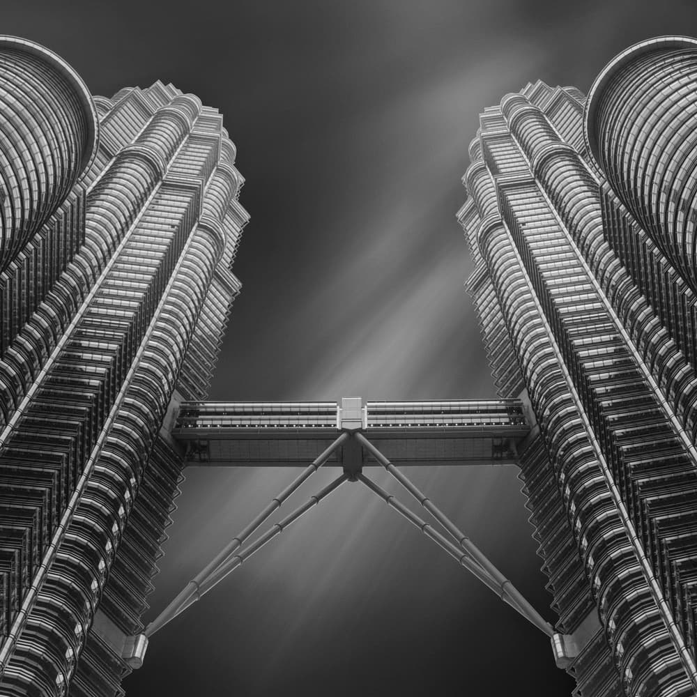 Modern Twin Towers Skyward by Ahmed Thabet — canvas wall art