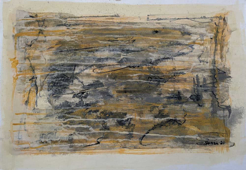 Golden Gray Abstract Layers by Lena Kolambet — canvas wall art