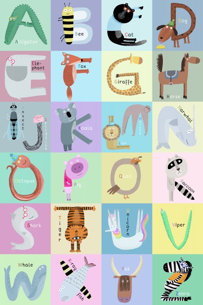 Colorful Alphabet Animals by Carla Daly — canvas wall art