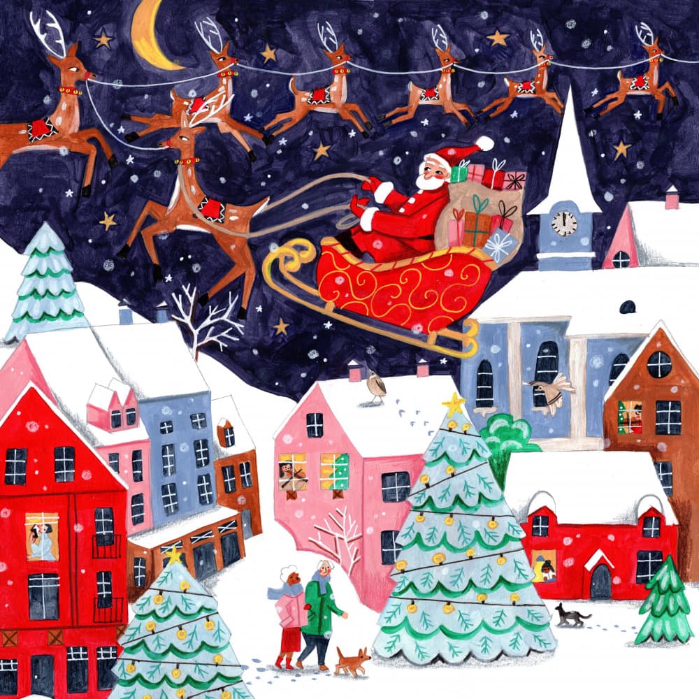 Santa and his Reindeers Christmas by Caroline Bonne Müller — canvas wall art