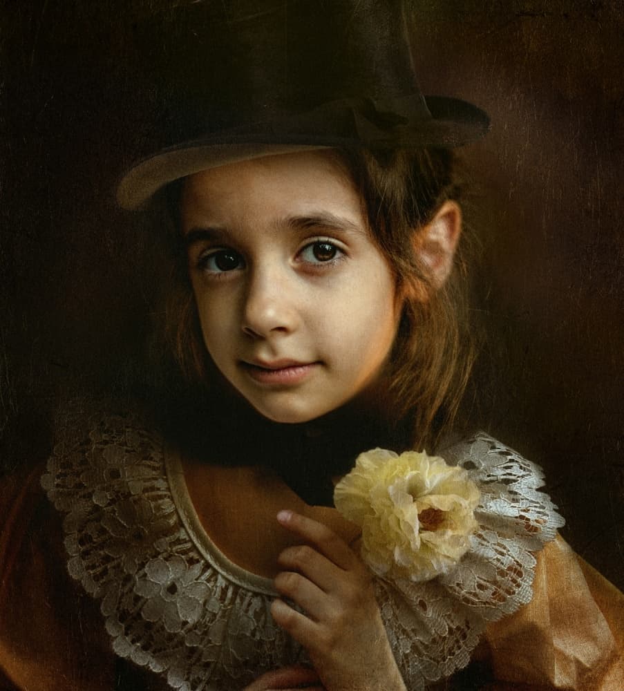Vintage Girl with Flower by Svetlana Melik-Nubarova — canvas wall art