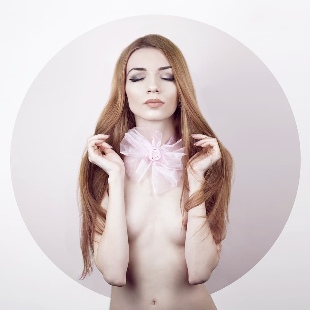 Ethereal Pink Bow Portrait by Bobby Kostadinov — canvas wall art