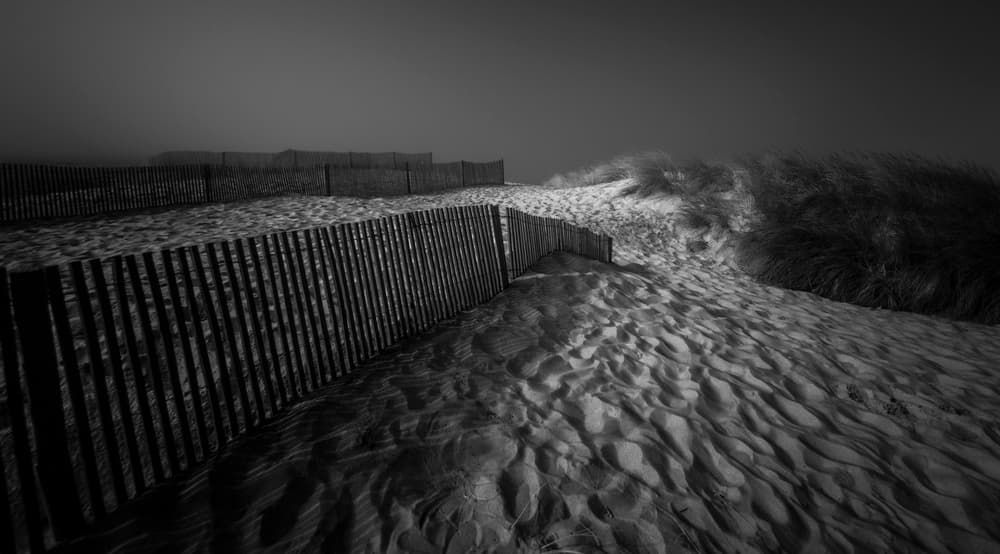Misty Dune Fences by Paulo Abrantes — canvas wall art