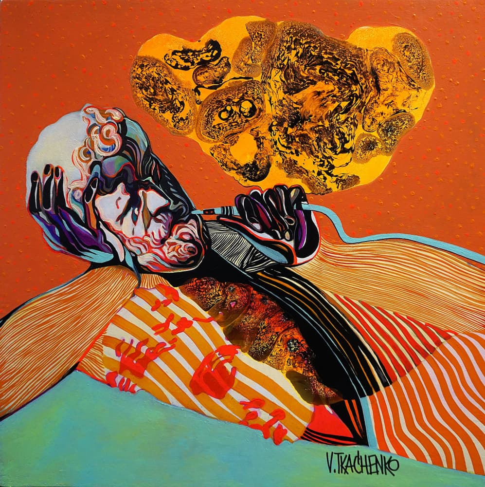 Pipe Smoker's Vibrant Thoughts by Victor Tkachenko — canvas wall art