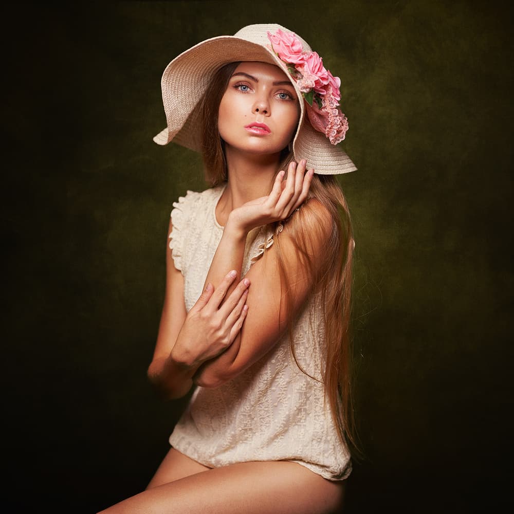 Woman in Floral Hat by Mike Darzi — canvas wall art