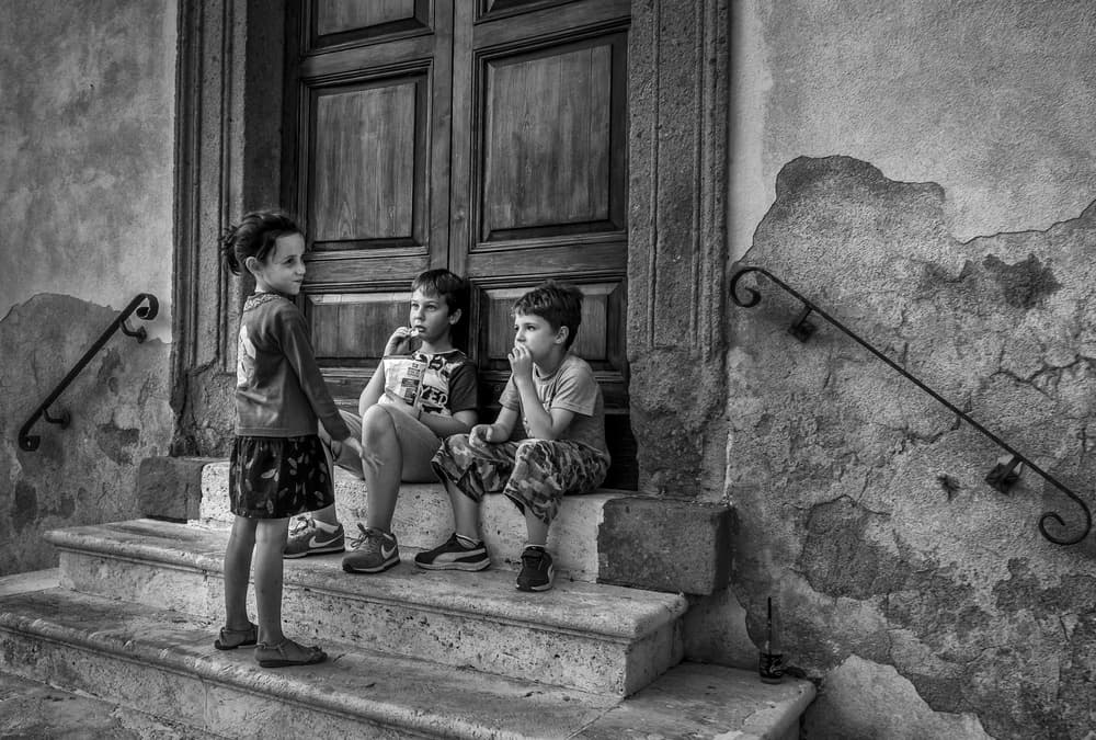 Children on Stone Steps by Giuseppe Grimaldi — canvas wall art