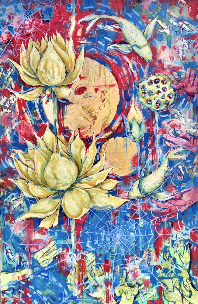 Golden Lotus Koi Harmony by Anda Bieza — canvas wall art
