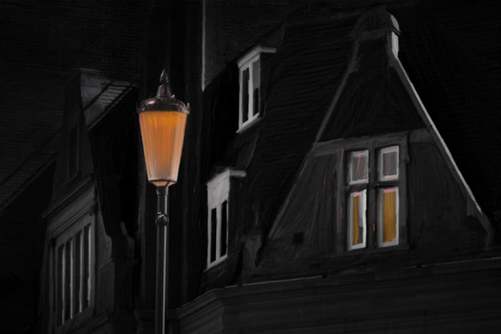 Street Lamp At Night by Hans-Wolfgang Hawerkamp — canvas wall art