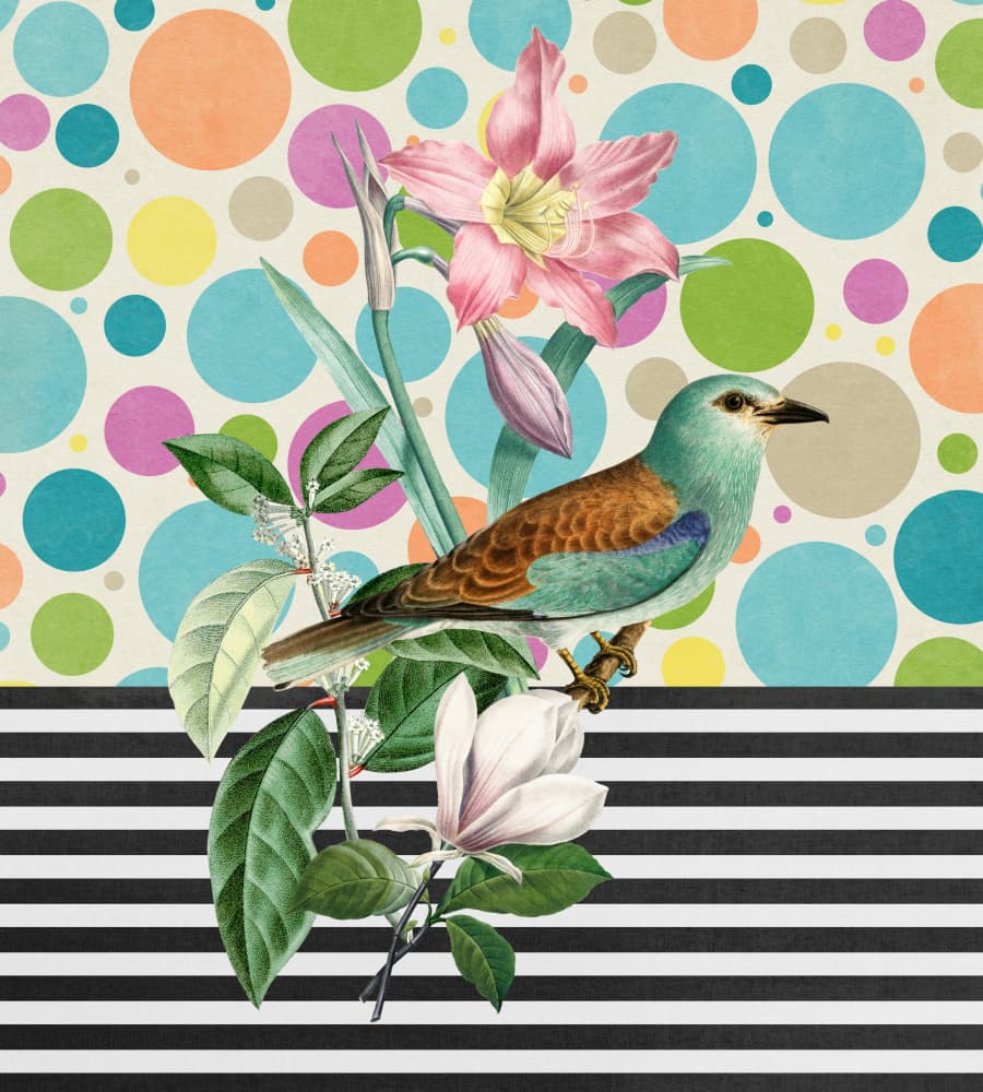 Colorful Bird and Botanicals by Marja van den Hurk — canvas wall art