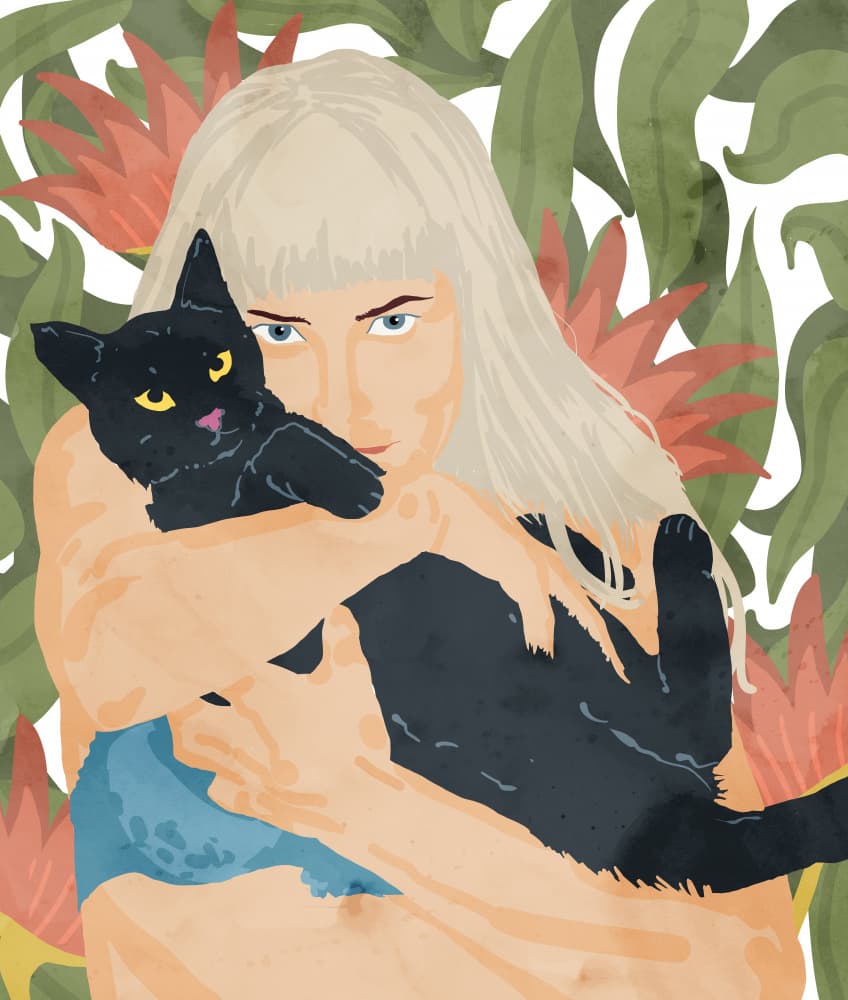 Woman Holding Black Cat by Uma Gokhale — canvas wall art