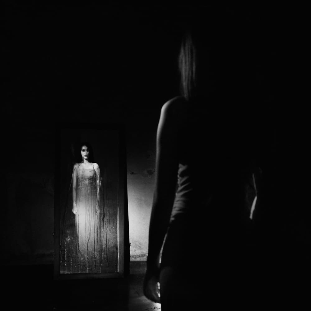 Mysterious Mirror Gaze by Jay Satriani — canvas wall art