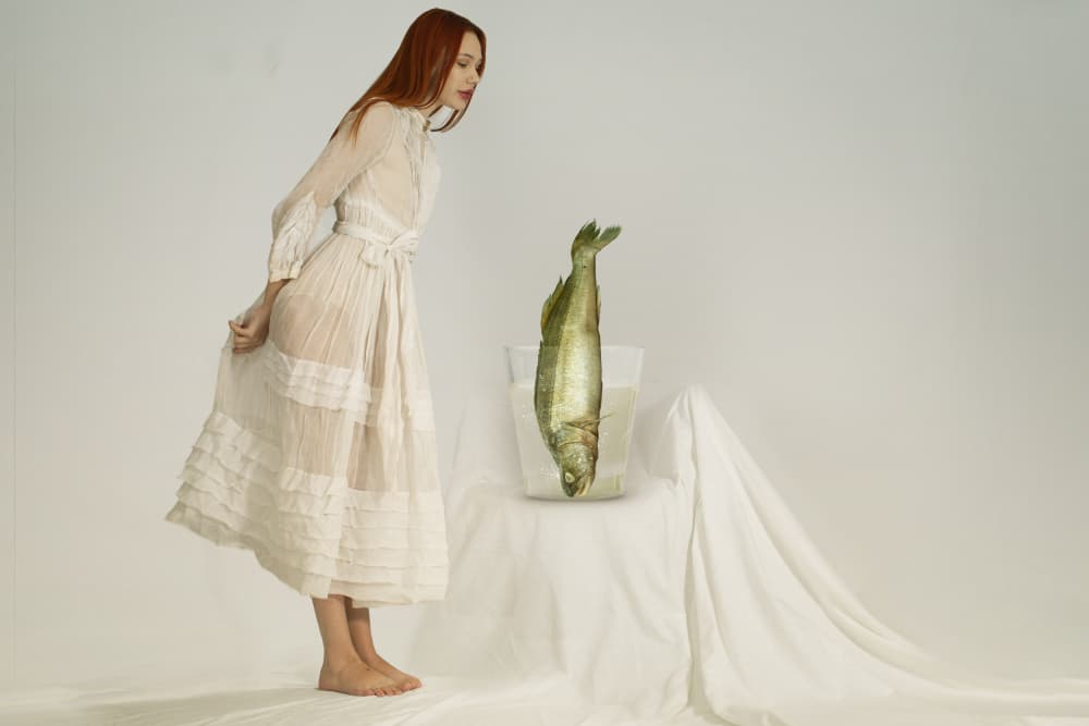 Curious Woman and Fish by Christine von Diepenbroek — canvas wall art