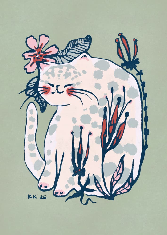 Peaceful Floral Cat by Katariina Kosunen — canvas wall art