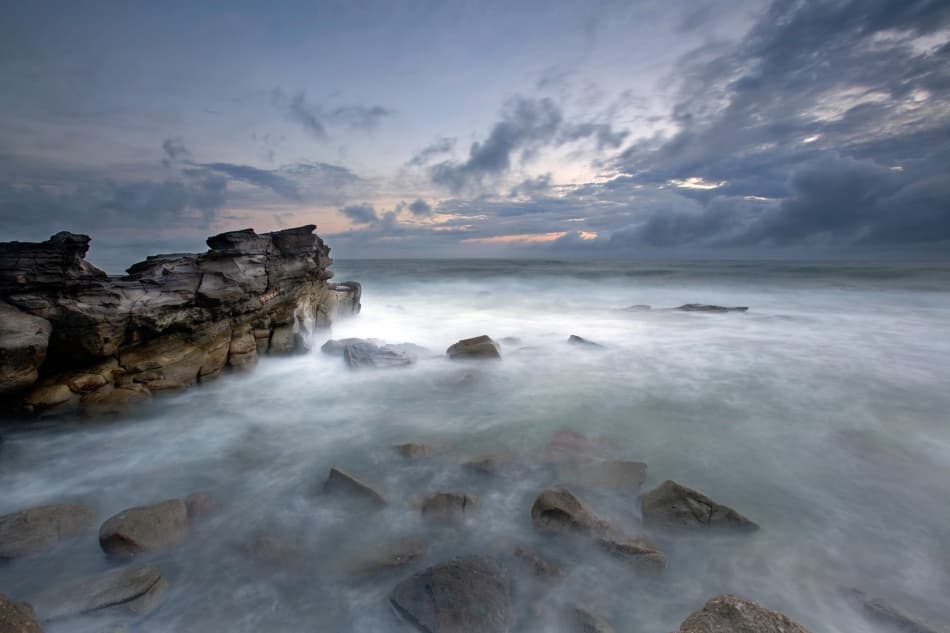 Misty Ocean Rocks by Mel Brackstone — canvas wall art