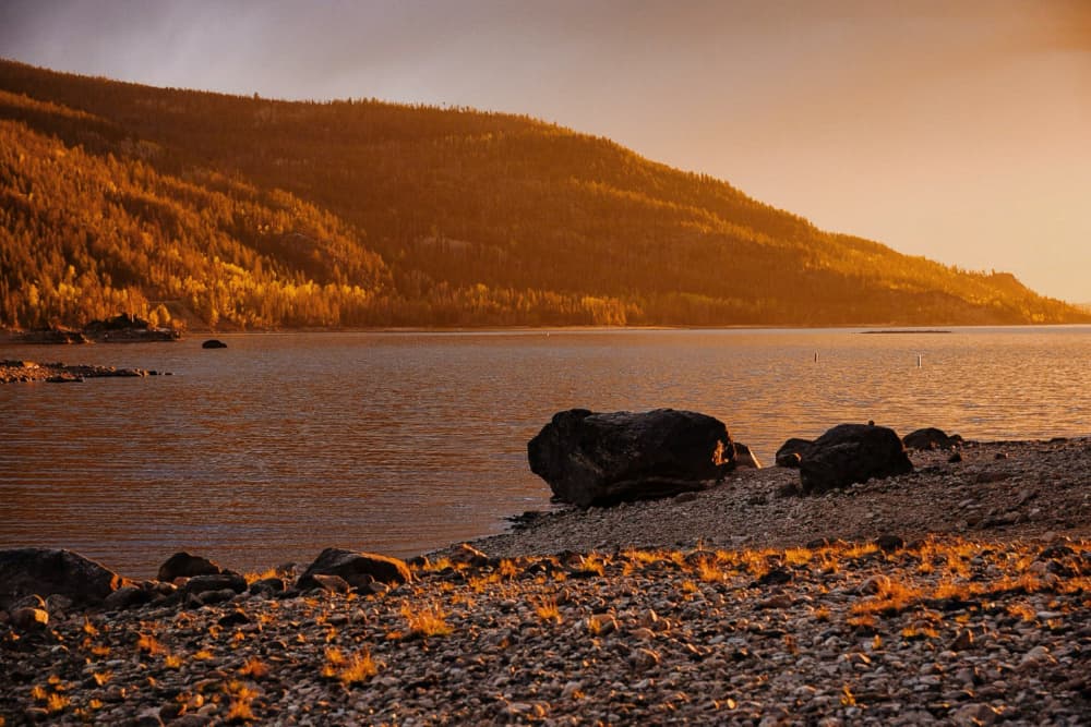Golden Lake Sunset by Del Mundo Imagery — canvas wall art