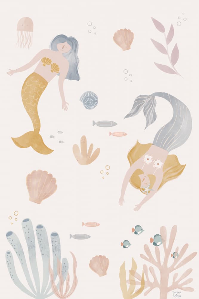Dreamy Underwater Mermaids by Menina Lisboa — canvas wall art