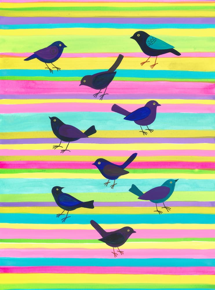 Striped Bird Parade by Isabelle Brent — canvas wall art