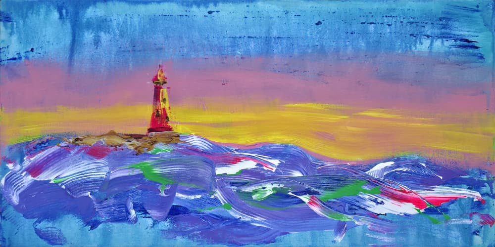 Colorful Lighthouse Sunset by Kanat Ibragimov — canvas wall art