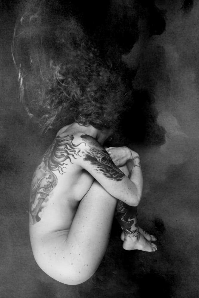 Floating Tattooed Nude by Olga Mest — canvas wall art