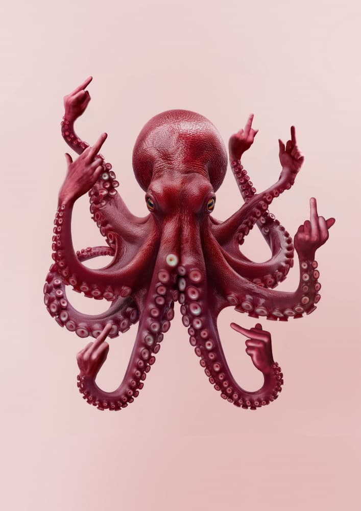 Red Octopus Attitude by Artem Pozdniakov — canvas wall art
