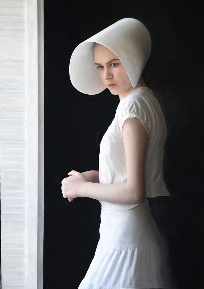 Pensive Woman in White Bonnet by kenp — canvas wall art