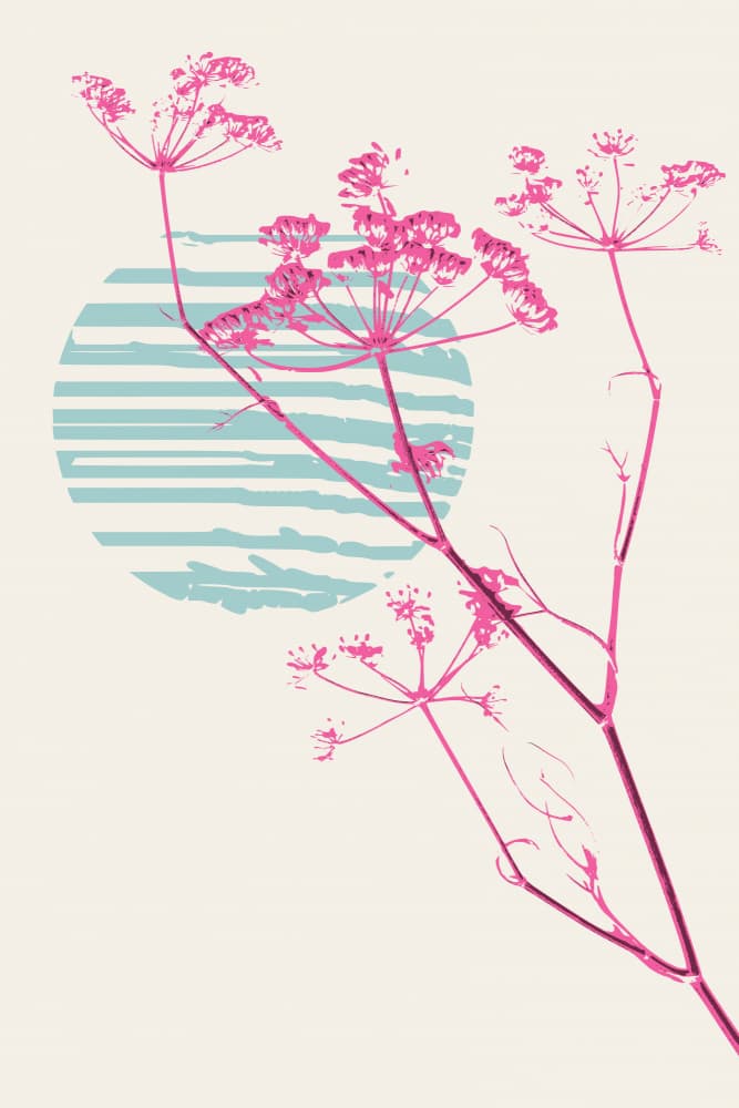 Pink Blooms Teal Sun by Annick — canvas wall art