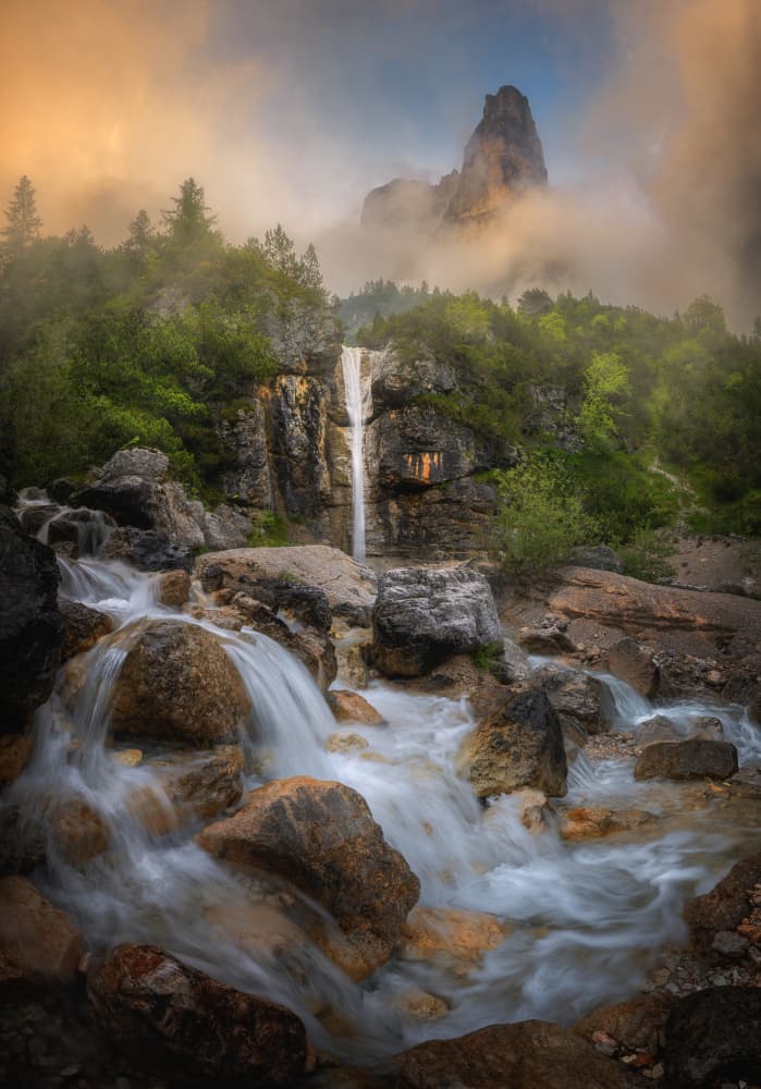 Misty Mountain Waterfall by Tomasz Rojek — canvas wall art