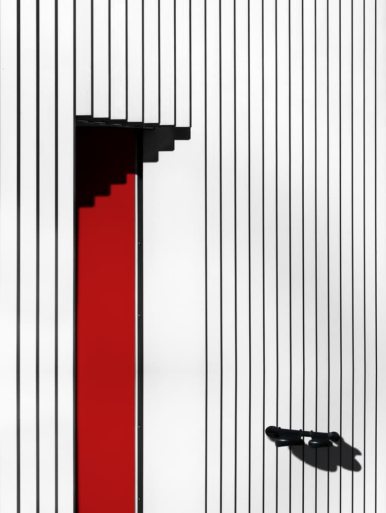 Red Entrance Geometric Shadows by Tomasz Buczkowski ( Tomush ) — canvas wall art