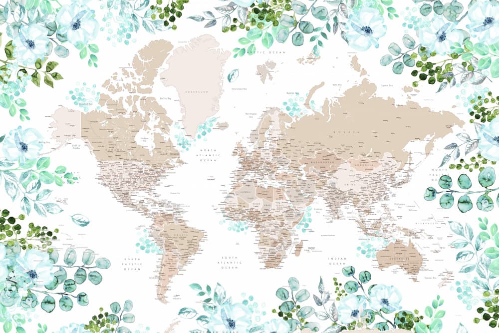 Botanical World Map by Rosana Laiz Blursbyai — canvas wall art