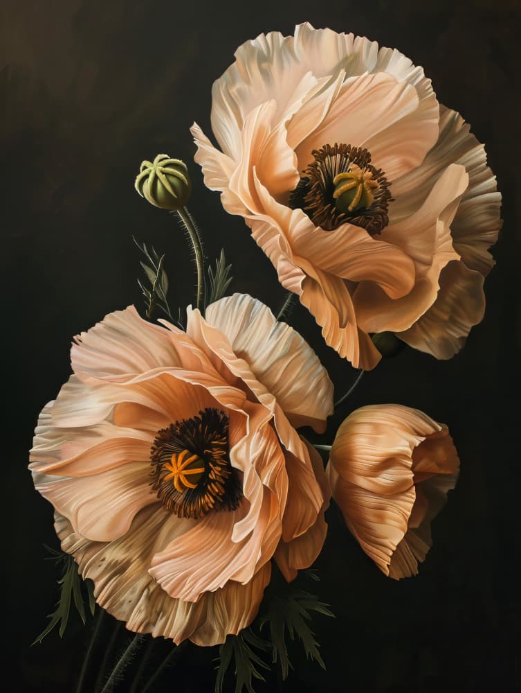 Elegant Peach Poppies by Bilge Paksoylu — canvas wall art
